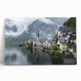 Black and white stretched canvas of a European cityscape, ideal for kitchen wall art.