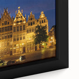 Extra large framed canvas of a textured, colorful European scenery in black, ideal for living room decor.