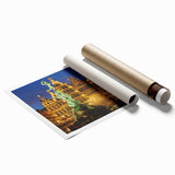 Extra large rolled print featuring a serene Belgian landscape with soft floral elements, ideal for classy bathroom wall art.