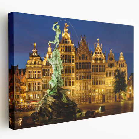 Large art depicting a European scenery in Belgium on stretched canvas, featuring muted earth tones.