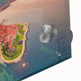 Large abstract wall art depicting a European Bulgarian landscape in muted earth tones on acrylic glass.