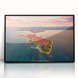 Large abstract wall art depicting a European scenery in Bulgaria, in black and white tones on a framed acrylic.