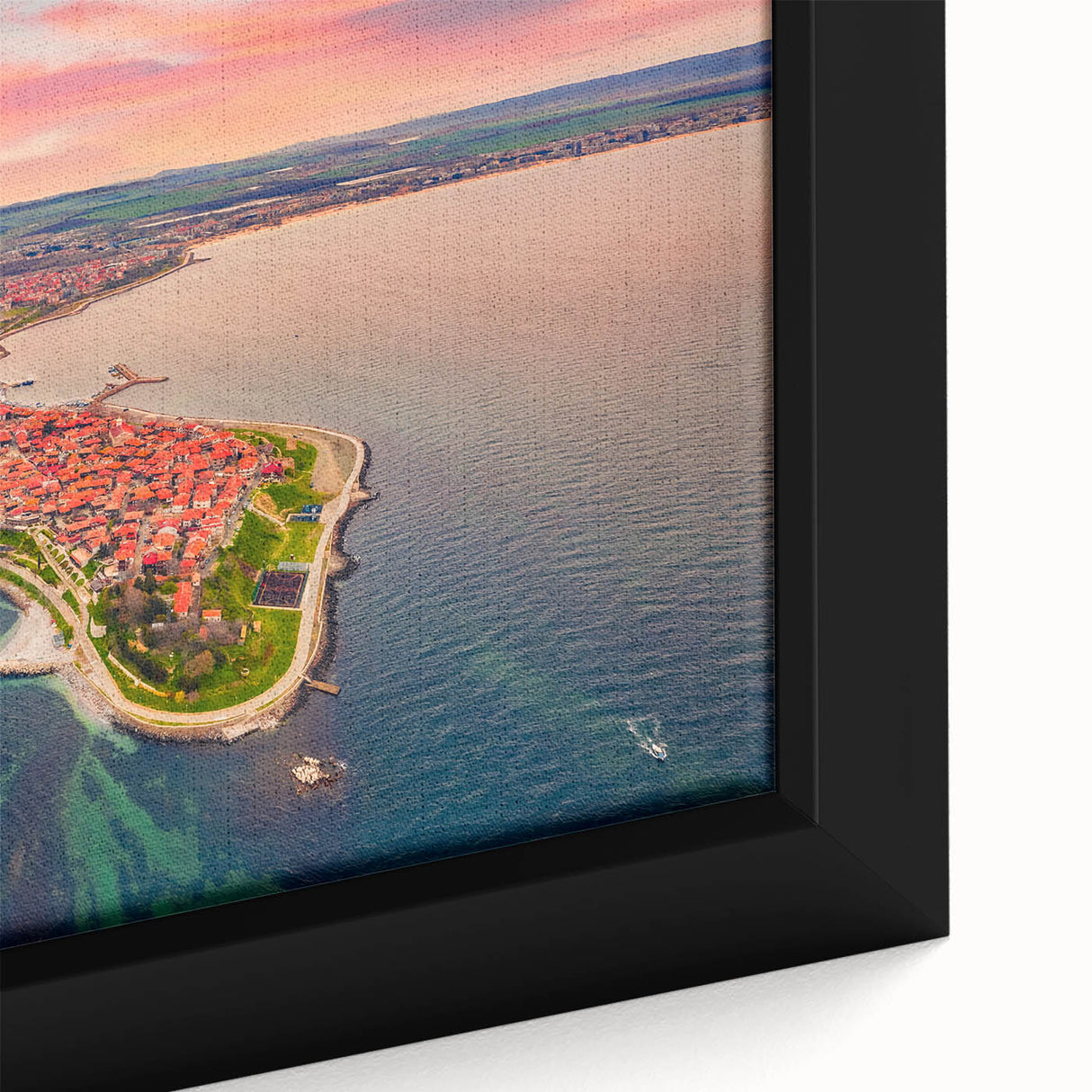 Extra large framed canvas featuring a textured depiction of a Bulgarian landscape in black with colorful accents.