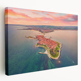 Large art print of a Bulgarian landscape on stretched canvas, featuring muted earth tones, ideal for kitchen wall art.