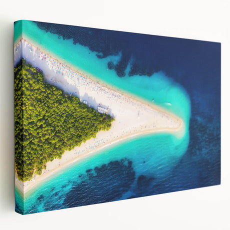 Scenic Croatian landscape on large stretched canvas, featuring vibrant blue and green tones, ideal for kitchen wall art.