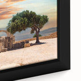 Extra large black wall art featuring a textured European Cyprus scenery on a framed canvas, ideal for living room decor.