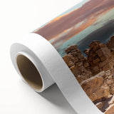 Art deco poster of a European Cyprus landscape in pastel shades on rolled canvas, suitable for nursery wall art.