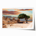 Extra large rolled print of a European Cyprus landscape with vibrant floral elements, ideal for dining room wall art.
