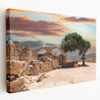 Large art of a European Cyprus landscape in muted earth tones on stretched canvas, ideal for kitchen wall art.