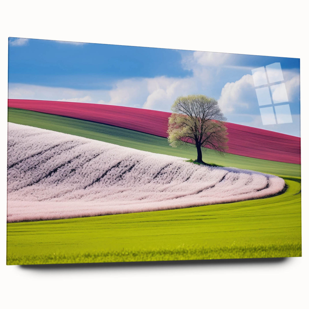 Large abstract acrylic print of a Czech Republic landscape in muted earth tones, ideal for bedroom or dining room art.