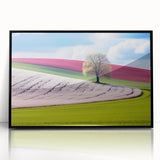 Large abstract wall art depicting a Czech Republic scenery in muted earth tones on a framed acrylic canvas.