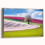 Framed canvas of a Czech Republic landscape in muted earth tones, ideal for bedroom wall art.