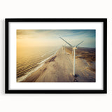 Extra large abstract art print with vibrant, colorful textures depicting a European scenery, framed in black.