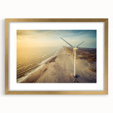 Abstract art print of a European landscape in muted earth tones on a framed gold mat, suitable for dining room decor.