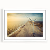 Textured abstract art print of a European landscape in muted earth tones on a framed white mat, ideal for bedroom decor.