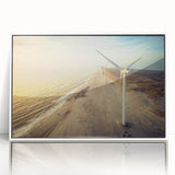 Mid-century modernist art depicting a serene Danish landscape in muted earth tones, framed acrylic.