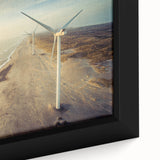 Close-up of extra large framed canvas featuring a black textured art piece with colorful abstract elements.