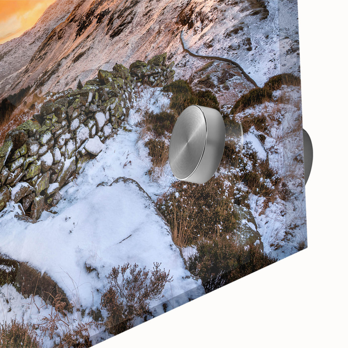 Mid-century modernist large abstract art of Cumbria landscape on acrylic glass, in muted earth tones.