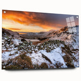 Acrylic print of a Cumbria, England landscape in muted green and blue tones, ideal for bedroom or dining room decor.