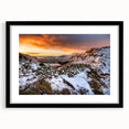 Extra large abstract print of a colorful, textured Cumbrian landscape, ideal for living room decor, framed in black with mat.