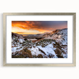 Extra large abstract art print of European scenery in Cumbria with textured details on a silver-framed mat.