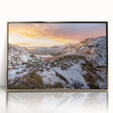 Framed acrylic print of a serene Cumbrian landscape in soft green and blue tones, ideal for modern art wall decor.