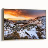 Framed canvas depicting a vintage-style landscape of Cumbria, England, in muted earth tones, ideal for bedroom wall art.