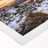 Art deco poster featuring a serene Cumbria landscape in muted green and brown tones on rolled canvas.