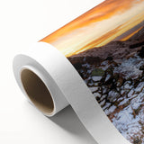 Art Deco poster of Cumbria, England landscape in muted greens and blues on rolled canvas, suitable for nursery wall art.