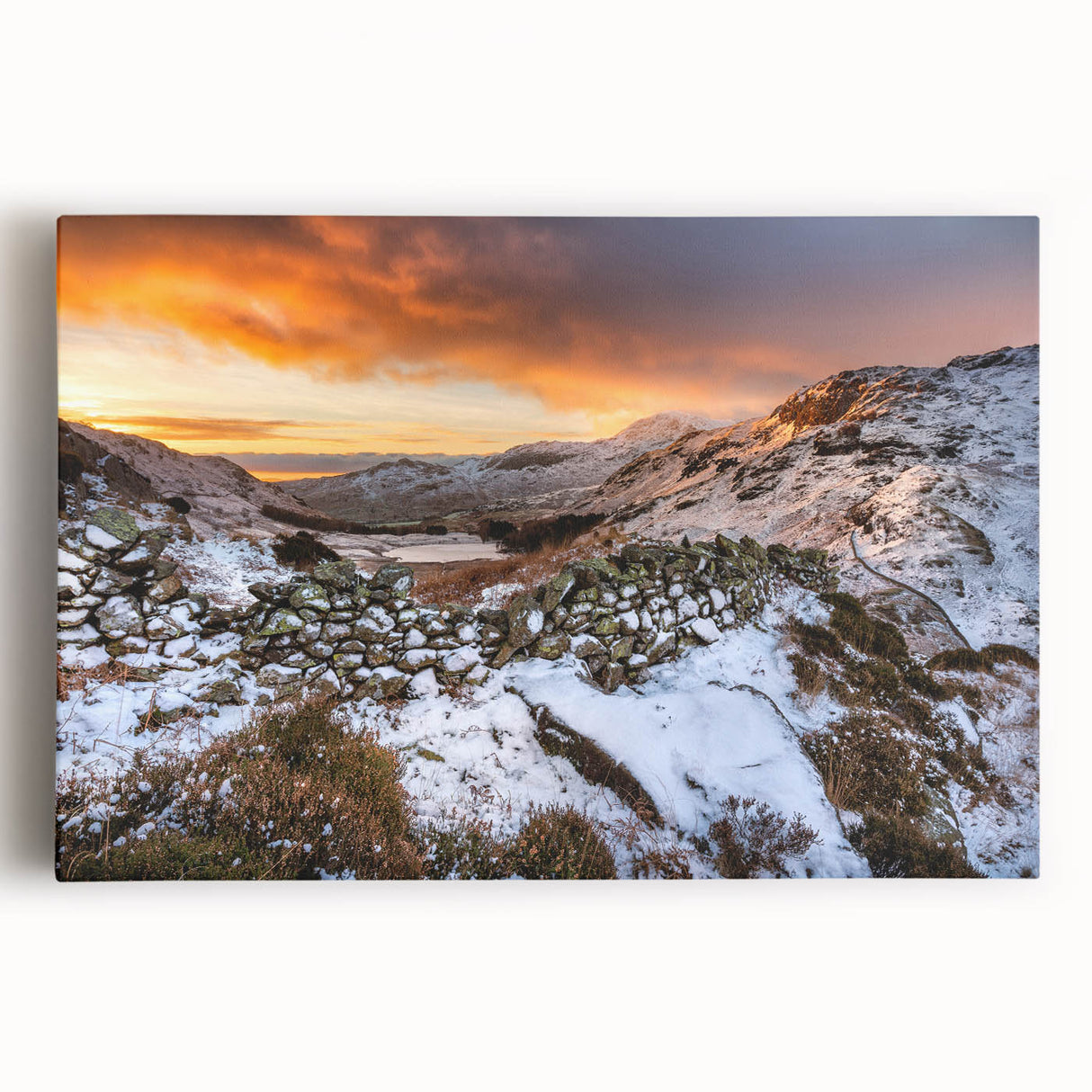 Black and white photograph of Cumbria, England on stretched canvas, ideal for kitchen wall art.