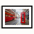 Colorful abstract art print of London scenery in vibrant hues on a large textured canvas, ideal for living room decor.