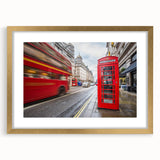 Abstract art print of London skyline in muted gray and gold tones on a framed canvas, ideal for dining room decor.