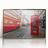 Art Deco poster of London skyline in muted gold and blue hues on framed acrylic, suitable for modern art wall decor.