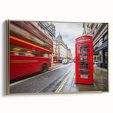 Framed canvas featuring a vintage-style London landscape in black and gold tones, ideal for bedroom wall art.