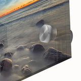 Large abstract wall art depicting a European Estonian landscape in muted earth tones on acrylic glass.