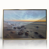 Framed acrylic print of a European scenic view in art deco style, with gold tones, ideal for modern nursery wall art.