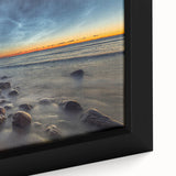 Extra large framed canvas of a textured, colorful European scenery in black, ideal for living room decor.