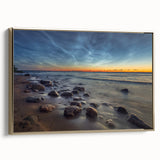 Framed canvas depicting a vintage-style Estonian landscape, with muted gold and black tones, ideal for bedroom wall art.