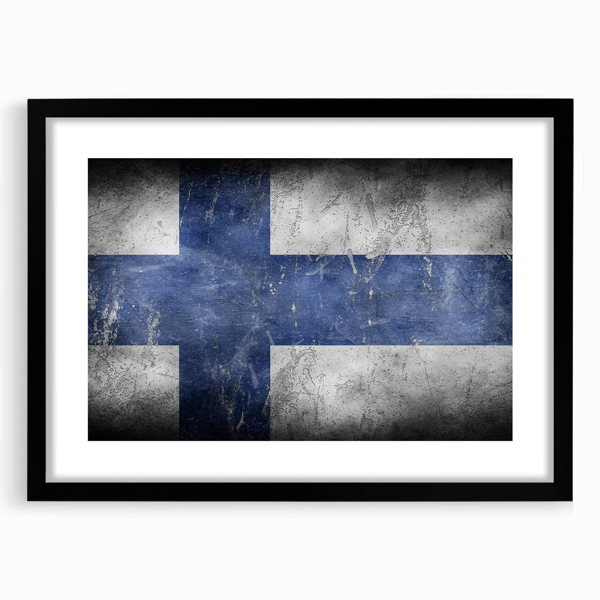 Extra large abstract art print of a vibrant, textured Finnish landscape on a black framed canvas.