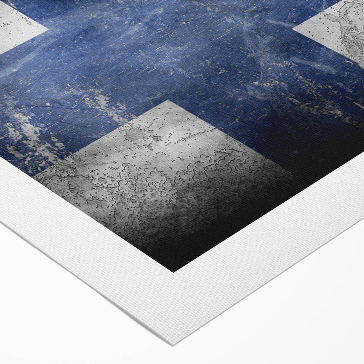 Art deco poster of a serene Finnish landscape in cool blue and green hues on rolled canvas, ideal for dining room decor.