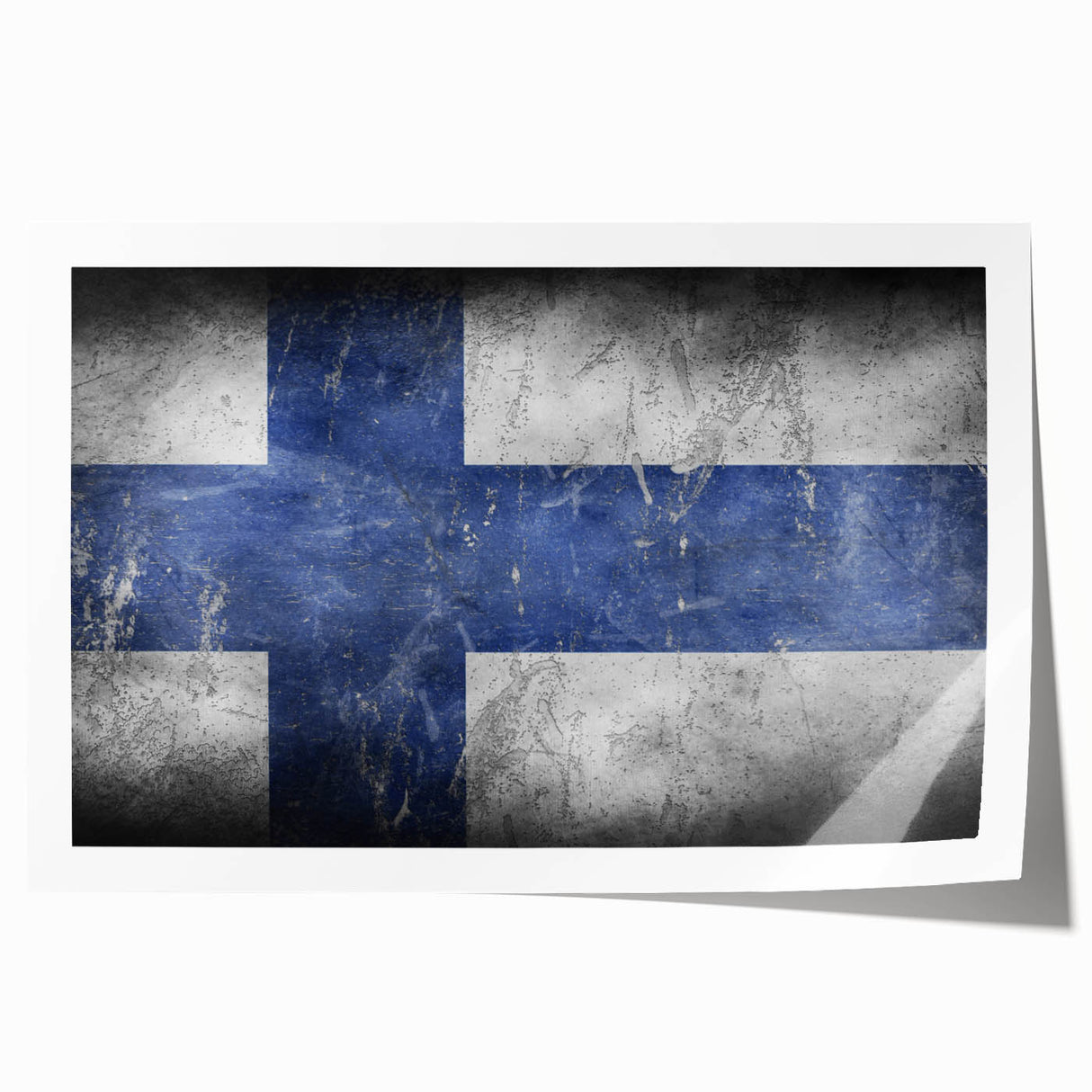 Rolled print of a Finnish landscape with pale blue and soft green tones, ideal for art wall dining room.