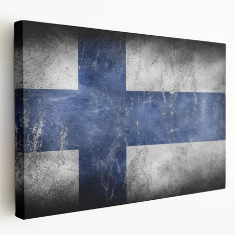 Large canvas print of a serene Finnish landscape in muted green and blue tones, ideal for kitchen wall art.