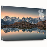 Acrylic print of the French Alps with vivid blue and white tones, suitable for bedroom or dining room decor.