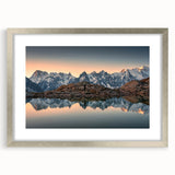 Extra large framed wall art of French Alps in textured abstract style, with muted earth tones.