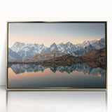 Acrylic print of French Alps scenery in art deco style, framed in gold, ideal for modern art wall decor.
