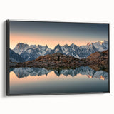 Black and white landscape art painting of the French Alps on framed canvas, ideal for bedroom wall decor.