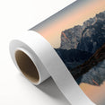Art deco poster of the French Alps in muted earth tones on rolled canvas, ideal for nursery wall art.