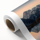 Art deco poster of the French Alps in muted earth tones on rolled canvas, ideal for nursery wall art.