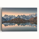 Black and white image of the French Alps on stretched canvas, ideal for kitchen wall art or bedroom ambiance.