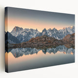 French Alps landscape on large stretched canvas, featuring muted earth tones, ideal for kitchen wall art.